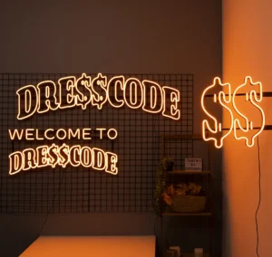 Neony LED Dresscode na stelażu z trwałego tworzywa sztucznego — estetyczne wykonanie, realizacja Ledeon